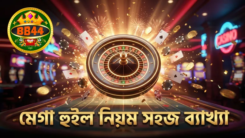 মেগা হুইল খেলার নিয়ম ও বাজি ধরার ধাপগুলি স্পষ্ট।